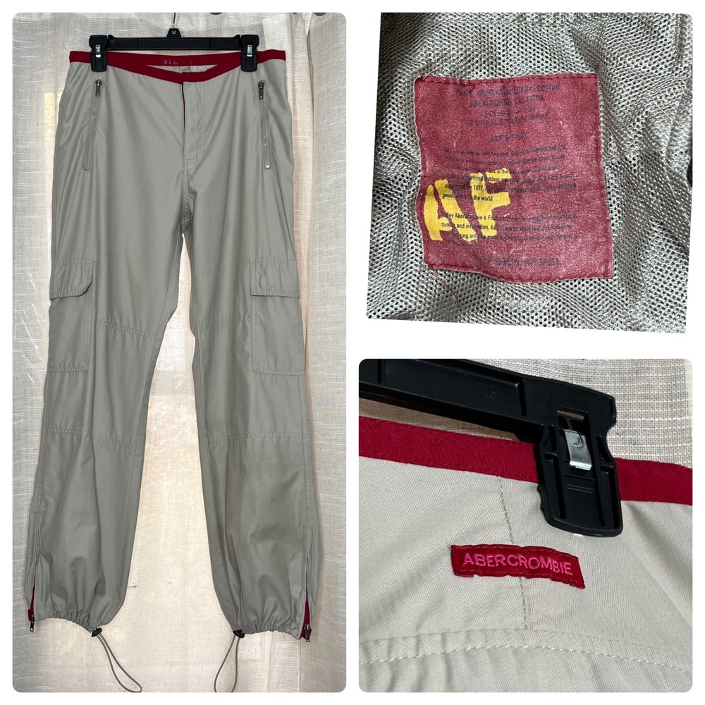 90s Y2K Vintage Abercrombie & Fitch Parachute Pants Beige Cargo Women's Size 8